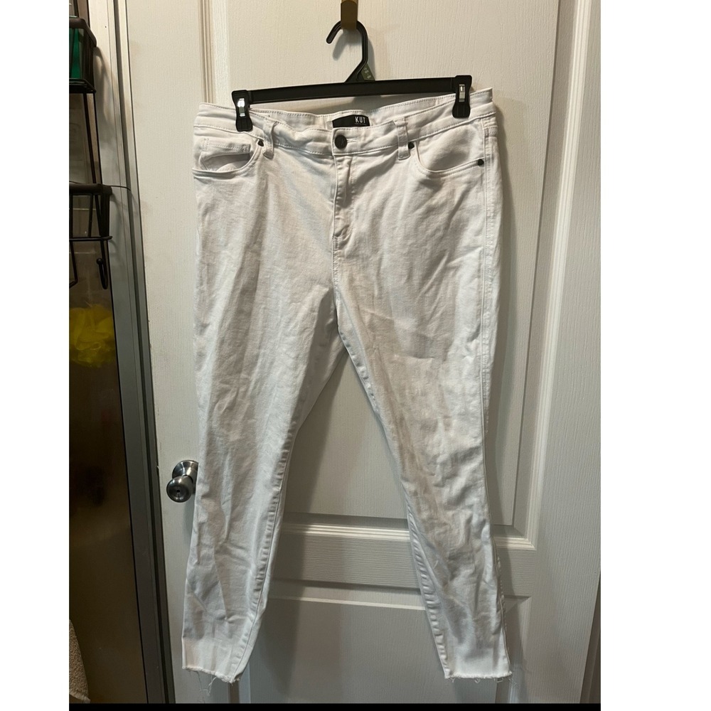 Kut From The Kloth White Denim Jeans Frayed‎ Hem Cropped Women's Size 18